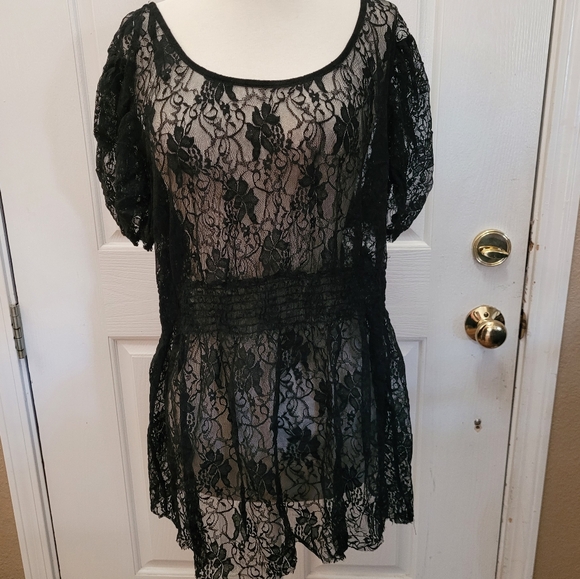 Torrid top baby doll black lace size 3 back straps sexy fit and flare - Picture 1 of 8